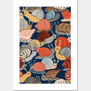 Snail Trail - repeat pattern of funny snails on blue Posters and Art